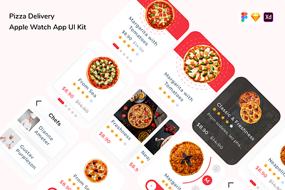 Pizza Delivery Apple Watch App UI Kit app apple watch delivery design food delivery pizza smart watch ui ui design ui kit ux watch