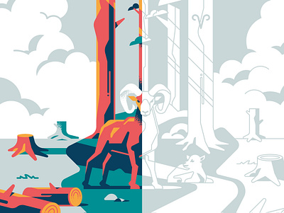 Aries - Making of aries character climate change geometric illustration making of nature outline ram tree zodiac