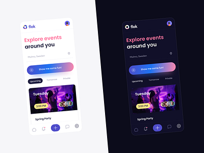 Explore Events app blue clean ui dark ui event event app event ui explore page gradient meet app meet planning meet ui pink public event simple ui ui ux