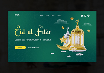 Eid ul Fitar Landing Page (Header Design) eid eid celebration eid mubarak eid ul fitar kareem landing page design mobile app design muslim nft ramadan trending typography ui design ux design web design