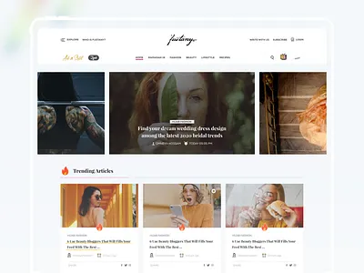 Fustany Fashion and Lifestyle Website - Home screen 3d animation branding dark ui design ecommerce free ui kit fustany george samuel graphic design illustration interaction landing page lifestyle logo motion graphics ui