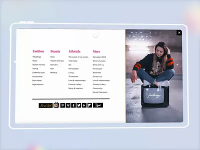 Fustany Fashion and Lifestyle Website - Navigation 3d animation branding css dark ui design ecommerce fashion free ui kit george samuel graphic design html illustration interaction landing page logo motion motion graphics navigation