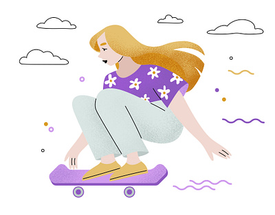 Girl rides on a skateboard art digital digital illustration flat girl graphic design illustration sport woman