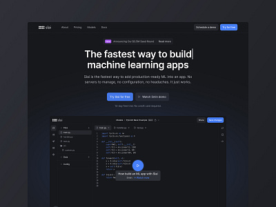 Slai – Homepage dark design developer homepage landing machine learning page saas ui user experience user interface web