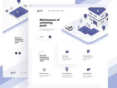 Pool cleaning company website design illustration isometric landing ui ux website