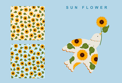 UKRAINE "Traditional plants" bird flat hand drawn illustration pattern peace sun flower tradional