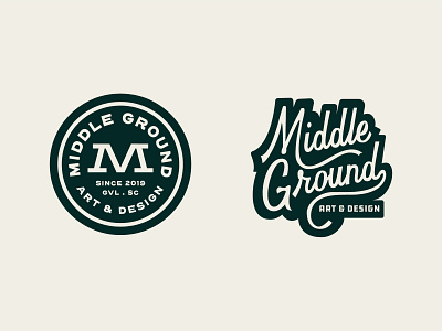 Middle Ground Art and Design Branding Assets badge badge design bold branding cream cursive design green iconography illustration layout design lock up logo script typography ui