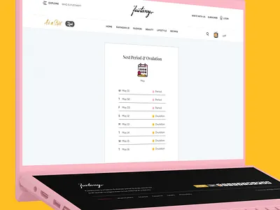 Fustany Fashion and Lifestyle Website - period calculator 3d animation branding dark ui design ecommerce fashion free ui kit fustany george samuel graphic design illustration interaction landing page lifestyle website logo motion graphics