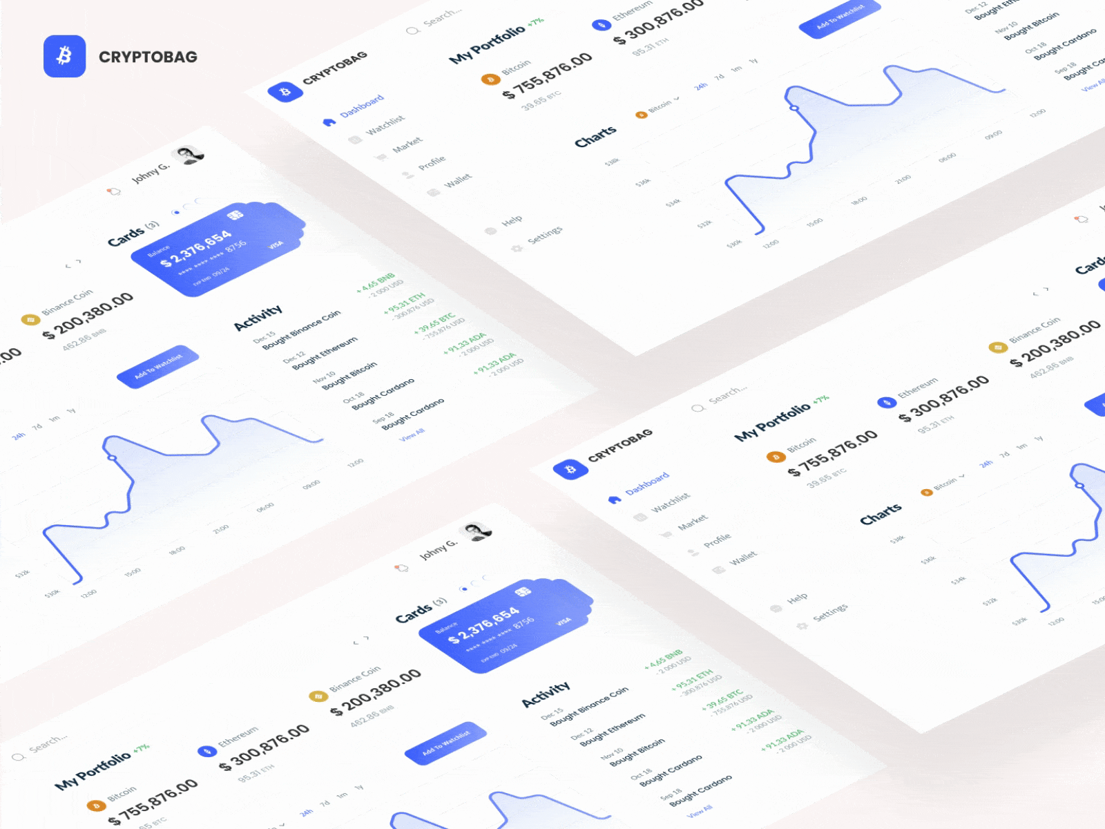 Cryptobag - Dashboard For Cryptocurrency animation app cryptocurrency dashboard design interface logo ui ux