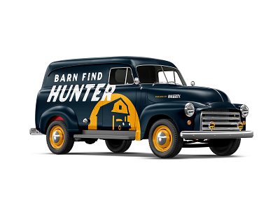 Barn Find Hunter Delivery Mockup barn find barn find hunter car classic delivery hagerty logo michigan mockup panel render tom cotter truck vehicle vintage