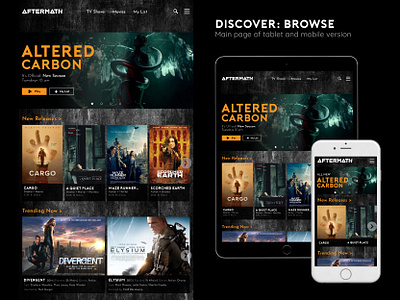 Aftermath - on-demand streaming platform UI/UX branding browse categories dystopia main page on demand post apocalypse responsive sci fi science fiction streaming streaming platform ui uiux user experience user interface ux web web design website website design