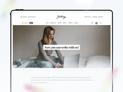 Fustany Fashion and Lifestyle Website - Write with us 3d animation branding dark ui design ecommerce free ui kit fustany george samuel graphic design illustration interaction landing page lifestyle lifestyle website logo motion graphics recipes ui