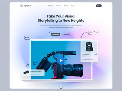 DSLR Camera Landing Page UI design best camera clean design dslr landing page minimal minimalist photography recorder slr top ui uiux video video camera web web design website website ui