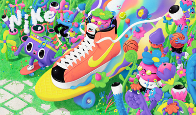 Nike Mural advertising branding cartoon characterdesign commercialillustration conceptualart design digitalart digitalillustration fashion flowers illustration mural nature nike popart popsurrealism shoe surralism whimsical