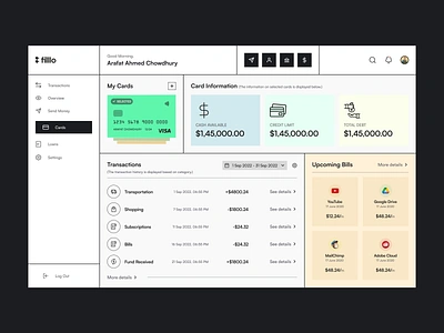 Fintech Web App banking banking app bills credit card dashboard dashboard design finance finance app financial app fintech fintech app fintech web app online banking payment app saas send payment software ui web app web application