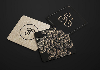 Logos variations for The Brassie Bar art direction bar branding coaster corporate identity font gold gold foil graphic design graphiste freelance lettering logo typography vintage