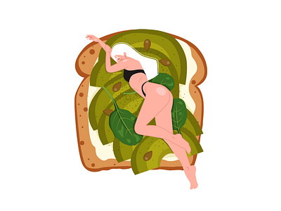 Girl with avocado toast avocado toast bread breakfast design food food bloggers girl green illustration lingerie model restaurant vector woman