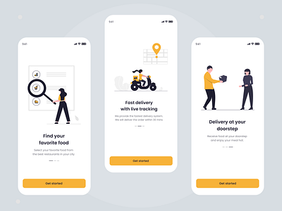 Food Delivery - Onboarding app branding design food delivery illustration mobile onboarding ui ux vector yellow