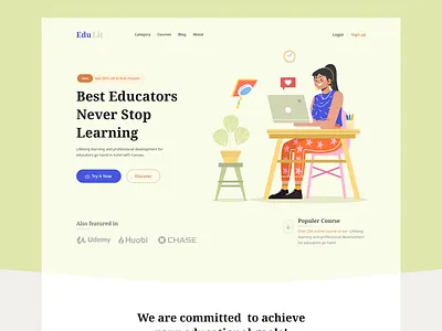 EduLit - E-Learning Platform Landing Page! campus college colorful creative design e learning education landing page learning online online class online course online tutoring student study teaching training typography ui ux web