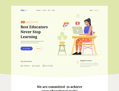 EduLit - E-Learning Platform Landing Page! campus college colorful creative design e learning education landing page learning online online class online course online tutoring student study teaching training typography ui ux web