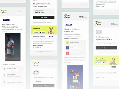 GetMuv - Responsive email templtes 1pass 3d animation branding dark ui design ecommerce fitness app free ui kit george samuel getmuv graphic design illustration interaction landing page logo motion graphics ui