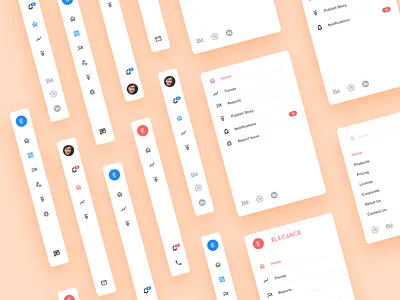 Elegance Design System - Vertical Navigation adobe xd blocks components design design system elegance flat mobile app navigation navigation bar navigation menu ui ux web webapp website