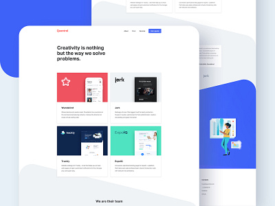 Quantral - Work Page agency blue case study clean digital grid interface interfaces layout minimal portfolio thumbnails ui ux web design website white work