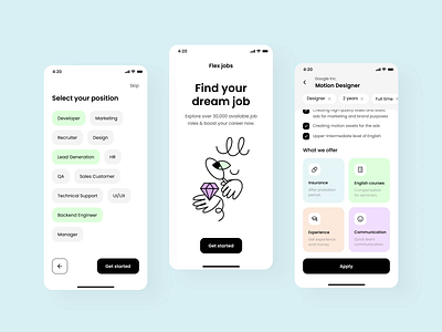 Job finder mobile app interaction animation app app design app interaction application design emote emoteagency illustration interaction interface pastel colors ui user experience user interface ux