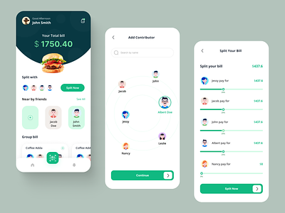 Bill Split Mobile App Design bill split bills clean design finance financial fintech food illustration ios meoji minimal minimalist payment split split bill transaction ui wallet wallet app