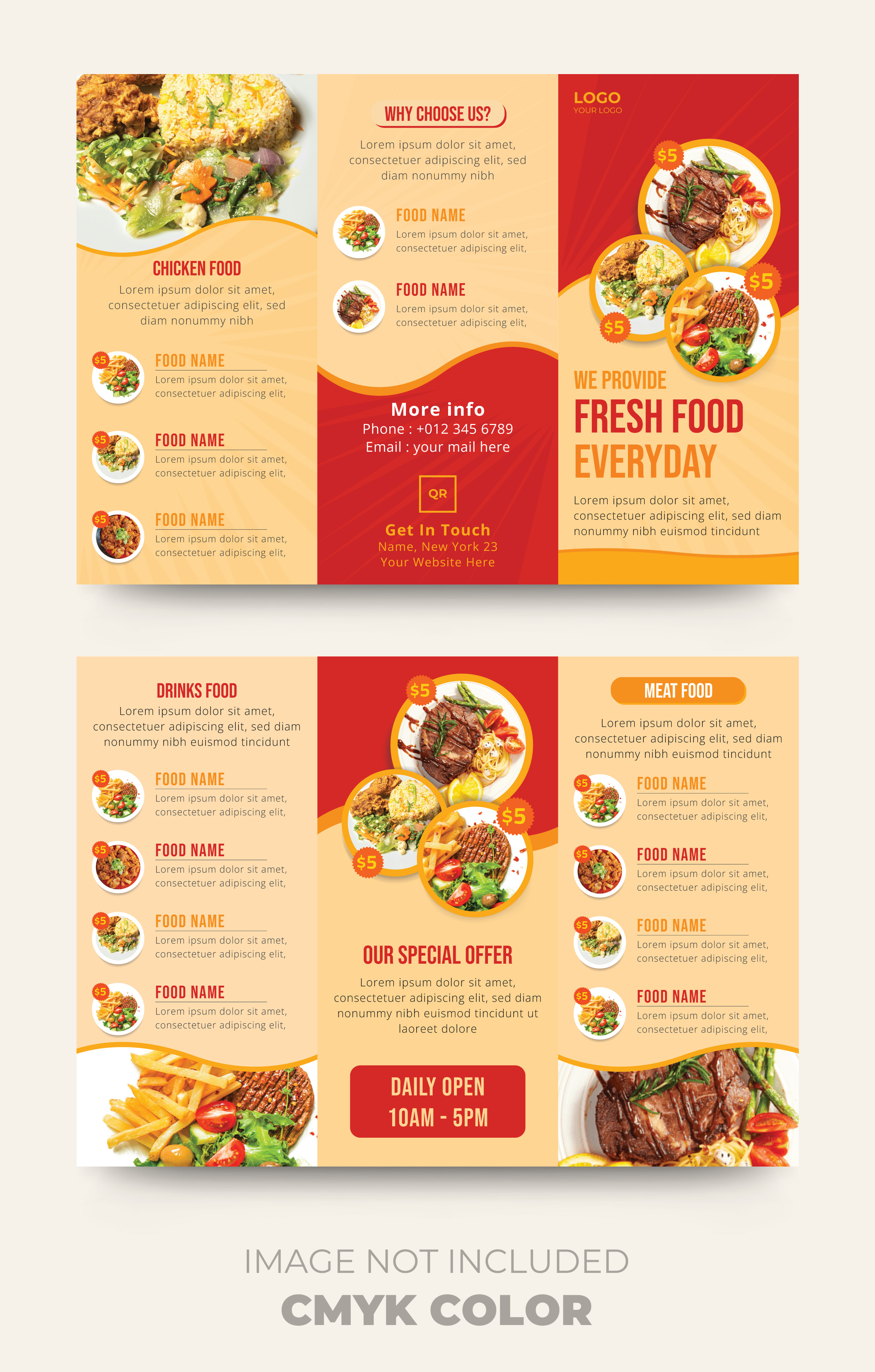 Restaurant trifold brochure menu template a4 page