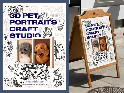 Poster design for 3D Pet Portraits store advertising animals cats dogs doodle doodles doodling frame board graphic design illustration line linework pet poster poster design procreate sign stand storefront vector