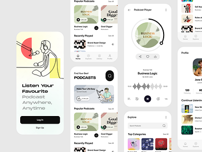 Podcast App Design app app design clean clean ui design dribbble2023 kazi mahbub live streaming minimal ui mobile music podcast podcast app podcast mobile podcast ui podcasting streaming sunnahlab ui ui design