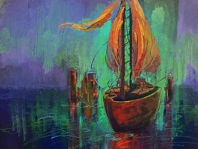 Boat boat illustration impressionism landscape painting sea texture
