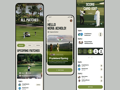 Golf Mobile App country club fitness app golf golf app golf range golf round golf score handicap ios leaderboard mobile golf mobile interface mobile ui modern sports app startup tennis app tennis score ui ux