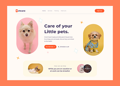 Pet Care Landing Pages 3d animation branding design figma graphic design hero hero section illustration landing page logo motion graphics pet petcare petcare landing ui ui design ui ux user interface website