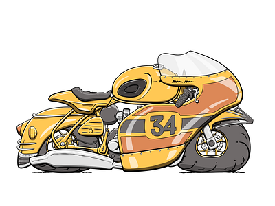 MotoGen #0207 cartoon fat flat generated illustration motorcycle random yellow