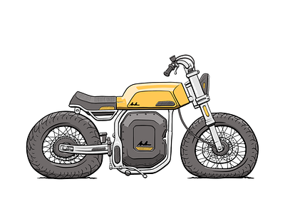 MotoGen #1414 (the electric) cartoon electric fat flat generated illustration motorbike motorcycle raandom yellow