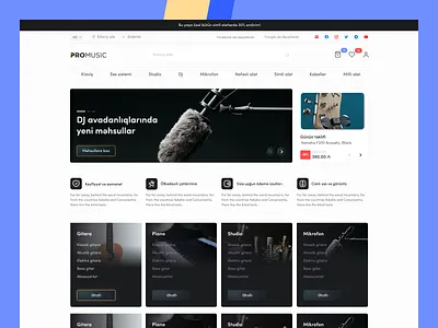promusic.az | UX/UI design | e-commerce platform azerbaijan banner blue creative dark design e commerce figma guitar kerimletif modern music piano promusic ui design ux design yellow