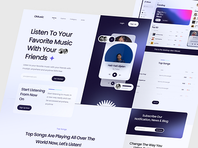 OMusic - Oji Music Landing Page 😎 artist clean dashboard design gradient ios landing page live streaming minimal minimalist music music app podcast sounds spotify streaming app ui web web design website