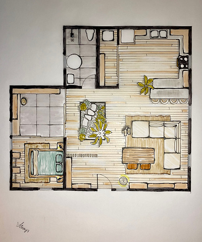 Kenji + Lily Urban Japandi Condo design floor plan illustration interior design japandi rendering