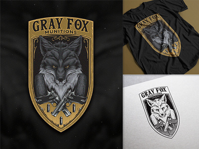 Gray Fox Munitions badge badge design brand identity branding classic design fox graphic design guns hand drawing hand drawn hand drawn logo illustration logo logo design old school retro logo t shirt design vintage vintage logo