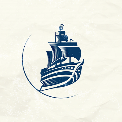 Ship logo design blue brand design brand identity branding design illustration logo logo mark pictorial logo river ship vector vintage logo