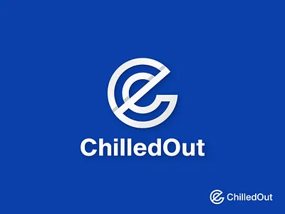 Chilled Out logo with C & O & Out icon logo design blue background brand logo brandlogo business logo c letter logo c symbol copyright famous logo geometric illustration logo design logotype luxury minimal minimalist monogram o letter logo o symbol out symbol silver