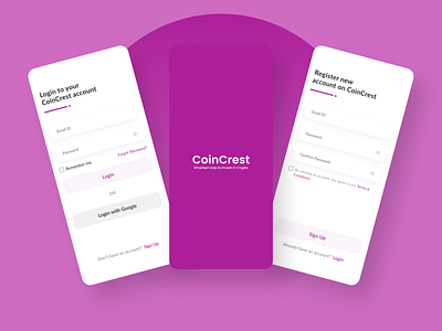 CoinChest - Crypto App Sign In Sign Up Flow app app design clean ui crypto crypto app crypto currency crypto login enter otp forgot password ios design login login screen minimal mobile design mobile ui signup trend 2023 trendy design ui design uiux