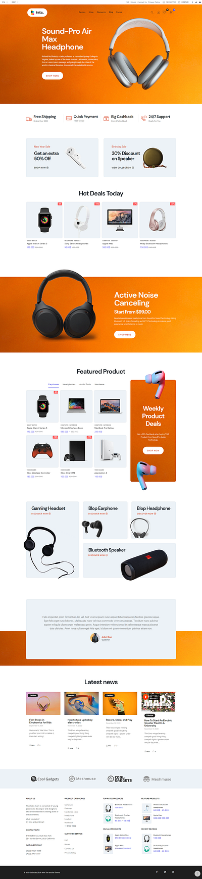 Teta - WooCommerce WordPress theme - Electronics shop design electronics elementor figma gadgets marketplace online shop online store orange products shop store ui web design