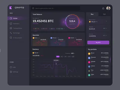 Cryptocurrency Dashboard UI Design blockchain crypto dark mode design exchange graphic design illustration product design statistic trader trading ui ux wallet