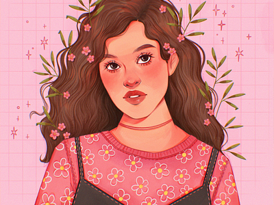 Spring girl art branding design flowers girl graphic design hairstyle illustration leaves logo outfits pink portrait rose spring ui