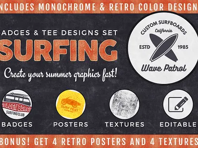 Surfing Graphics Pack. Logos Vol.2 3d animation app branding design graphic design illustration logo ui vector