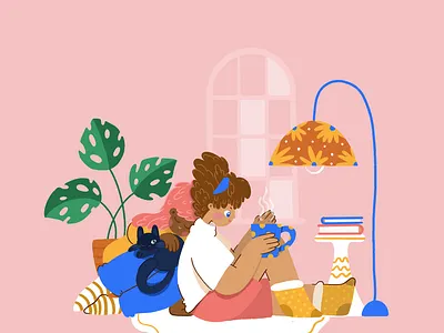 Family evening coffe cute draw family illustration tea