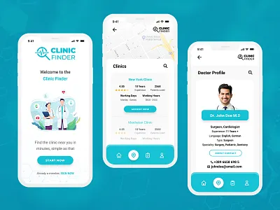 Clinic Finder App Exploration agency appdesign design graphic design illustration minimal mobileapp ui uiux ux